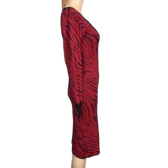 Rachel Roy Womens Sweater Dress Bernadette Knit Fitted Red Tiger Animal Print XS - Picture 5 of 12